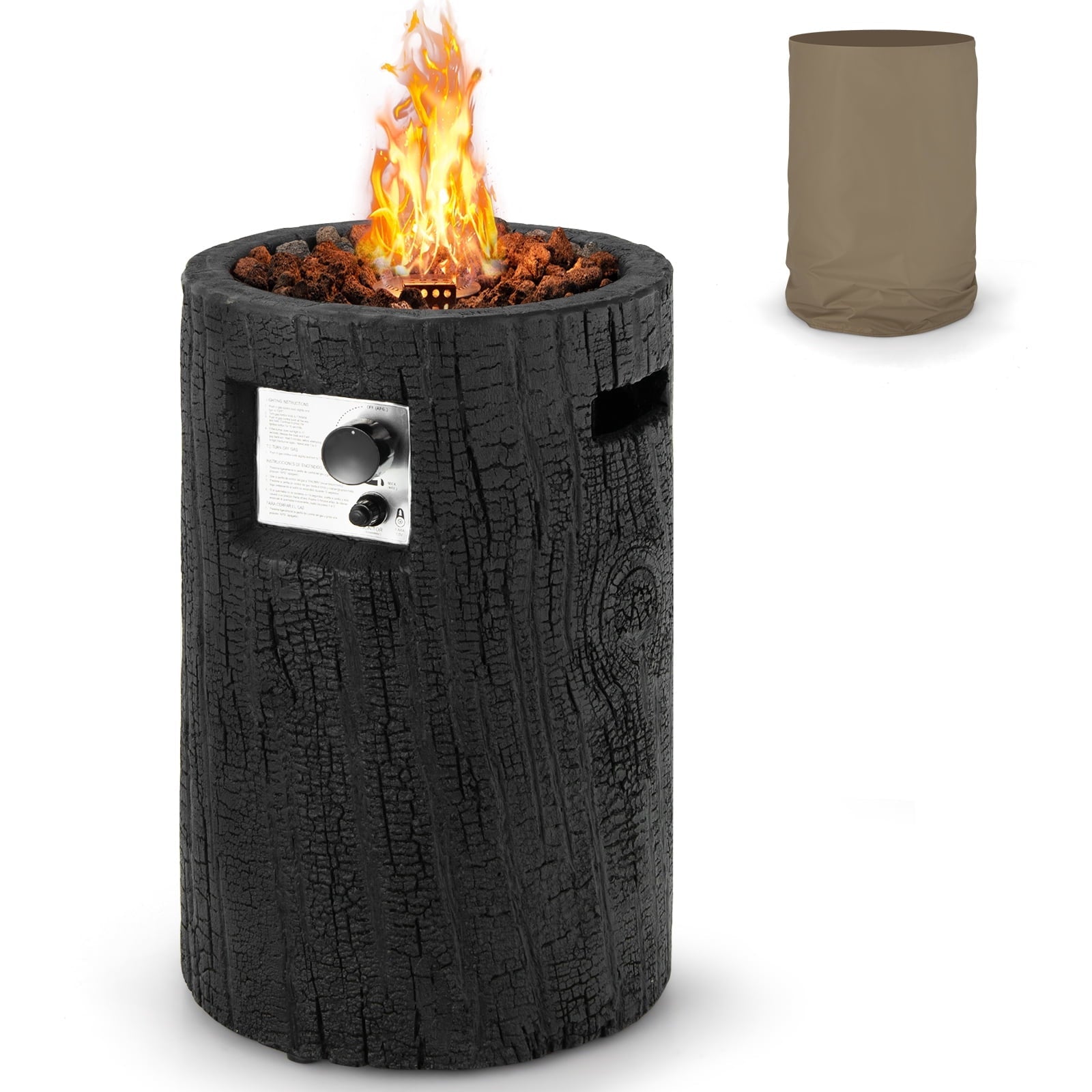 Costway 16'' Round Outdoor Propane Fire Pit w/Lava Rocks Waterproof Cover 30000 BTU Gray