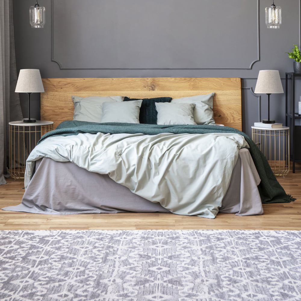 Set of 2 Haitral Modern Black Metal Bedside Lamp with White Linen Shade