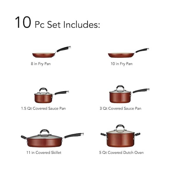 Style Ceramica 10-Piece Aluminum Ceramic Nonstick Cookware Set in Metallic Copper