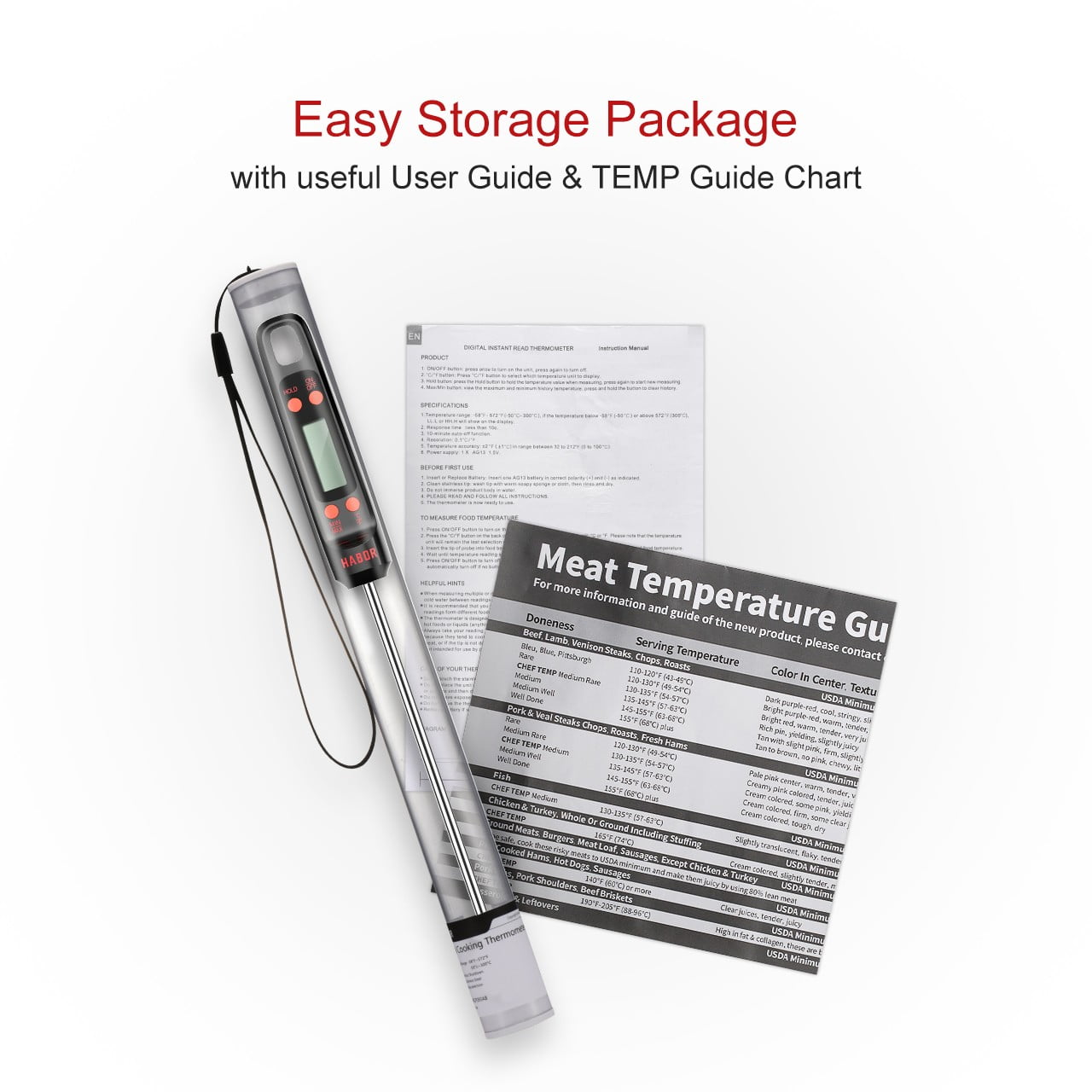 Habor Meat Thermometer, Instant Read Digital Cooking Thermometer, Grilling Thermometer with Super Long Probe for Kitchen BBQ Grill Smoker Meat Oil Milk Yogurt Temperature