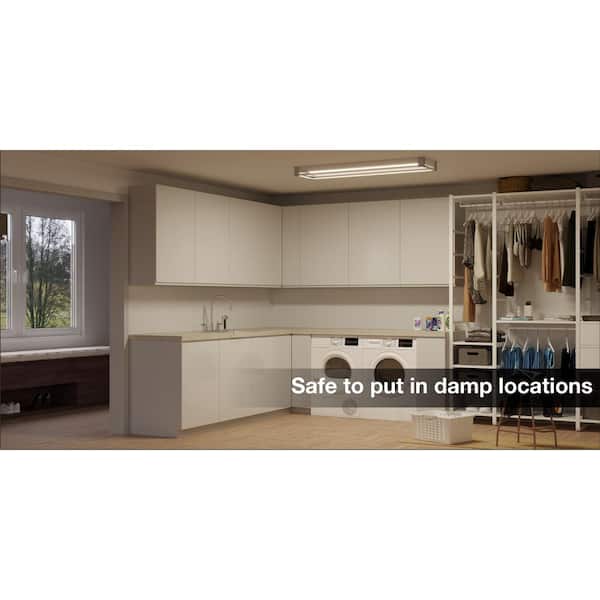 Sebastian 48 in. x 13 in. Modern White Satin Nickel CCT Selectable LED Flush Mount Ceiling Light 4000 Dimmable Lumens