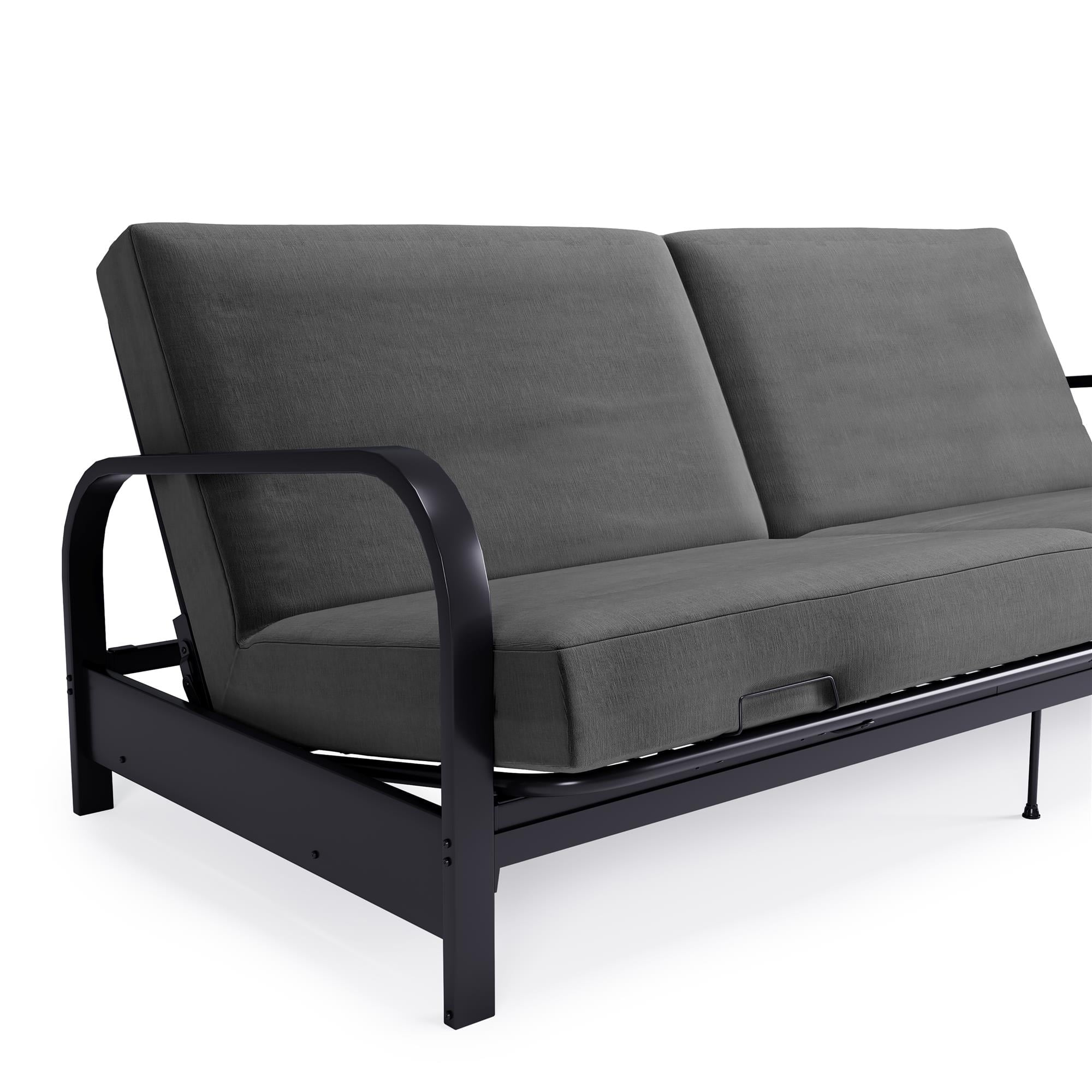 DHP College Metal Arm Futon, Black Frame with Gray Mattress