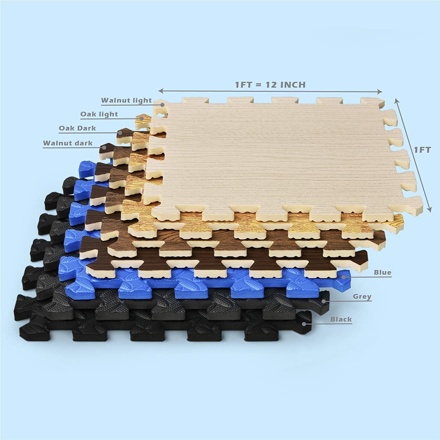 Yes4All 12 pcs Interlocking Exercise Foam Mats, Cover 12 sqft, 3/8 inch Thick, Black Color