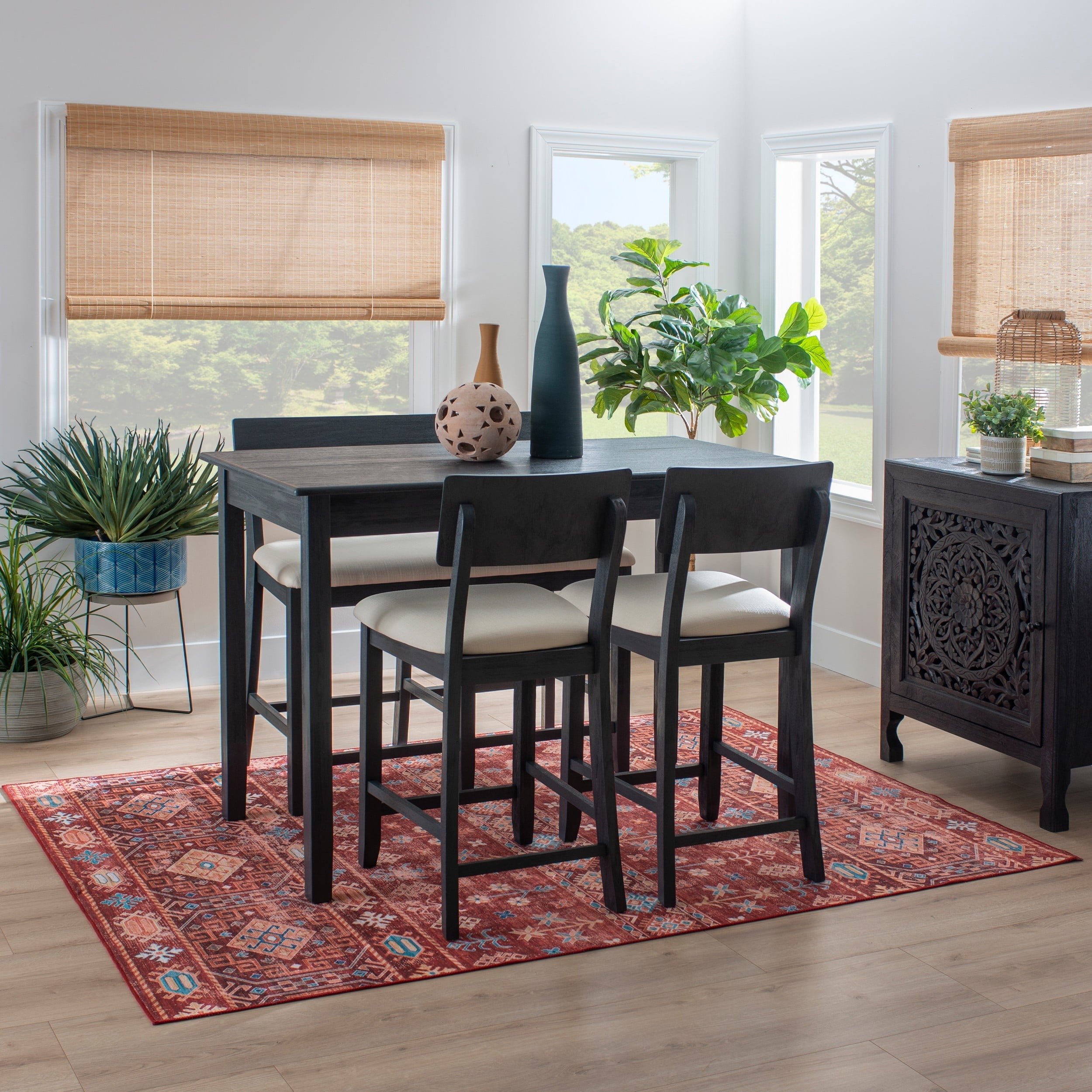 Linon Jamil Counter Height Dining Bench, Dark Charcoal