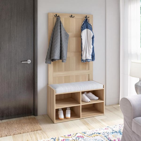 Saratoga Oak Hall Tree with Cushioned Bench
