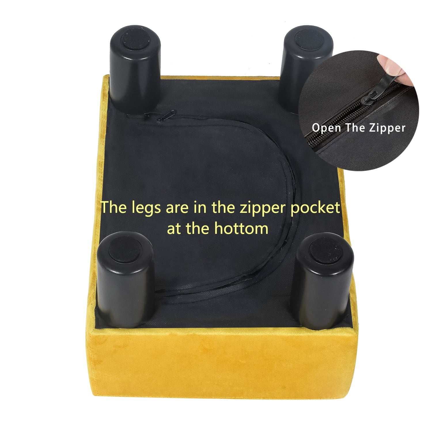 Homebeez Fabric Ottoman Footstool Square Padded Foot Rest Stool Seat,Yellow