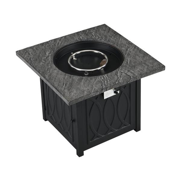 32 in. Metal 50,000 BTU Propane Fire Pit Table Patio Gas Fire Pit with Lid and Lava Rock
