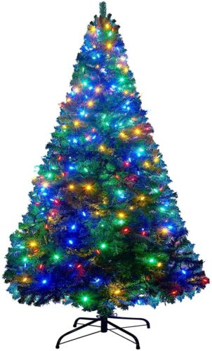 5/6/7ft Artificial Christmas Tree Xmas Pine with Multicolor/War<wbr/>mwhite LED Lights