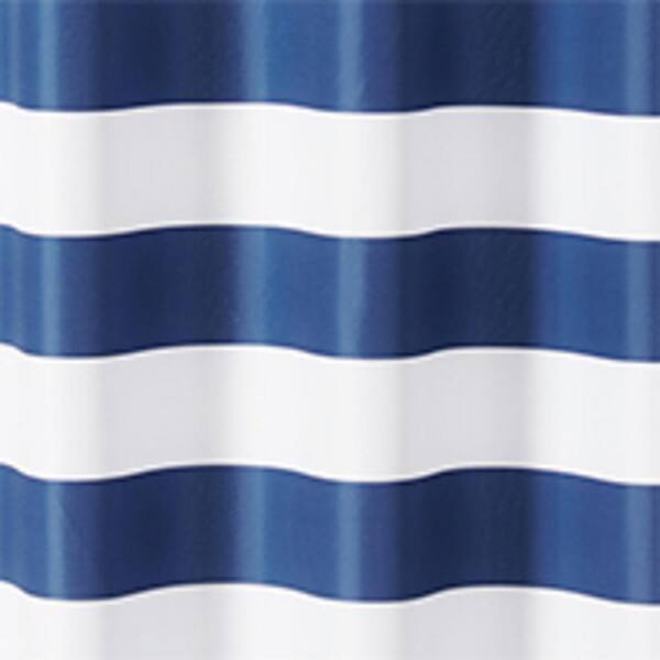Cabana Stripe 71 in. W x 74 in. L Polyester Shower Curtain in Navy