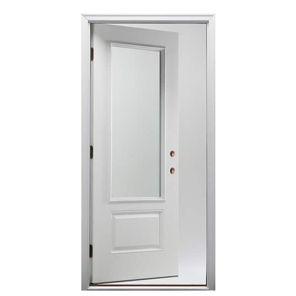 36 in. x 80 in. Left-Hand Inswing 3/4-Lite Clear 1-Panel Primed Fiberglass Smooth Prehung Front Door on 6-9/16 in. Frame