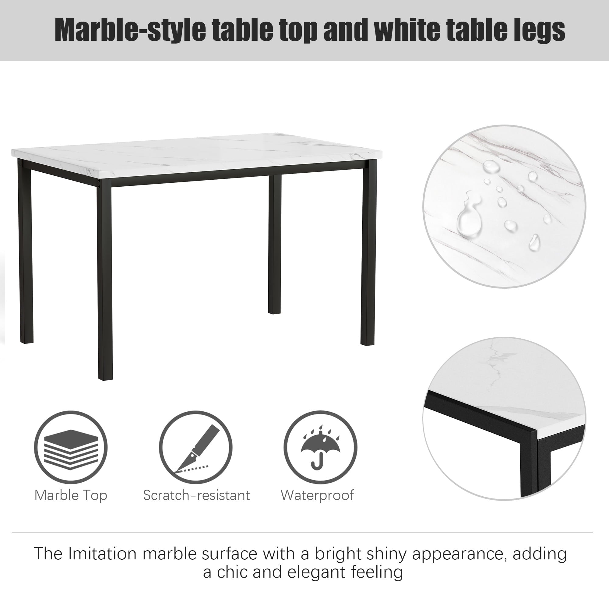 Paproos Dining Table Set for 4, Modern 5-Piece Kitchen Table Set with Marble Top and Velvet Upholstery Chairs, Heavy Duty Dinette Sets for Breakfast Nook, Dining Room Table and Chairs, Gray