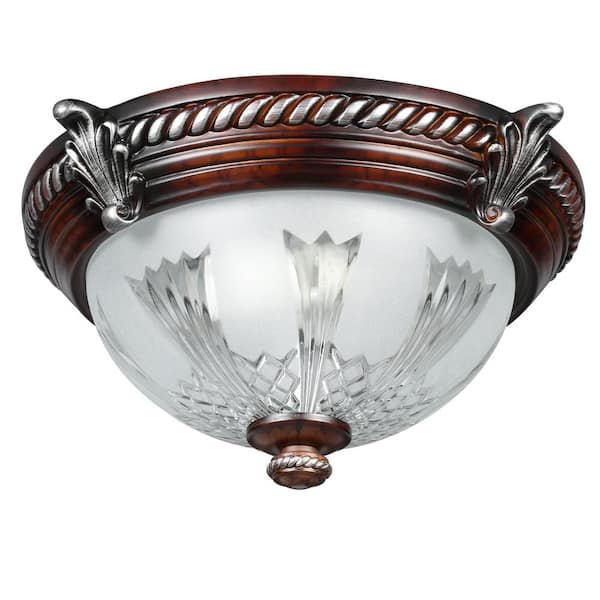 Bercello Estates 15 in. 2-Light Volterra Bronze Flush Mount with Etched Glass Shade