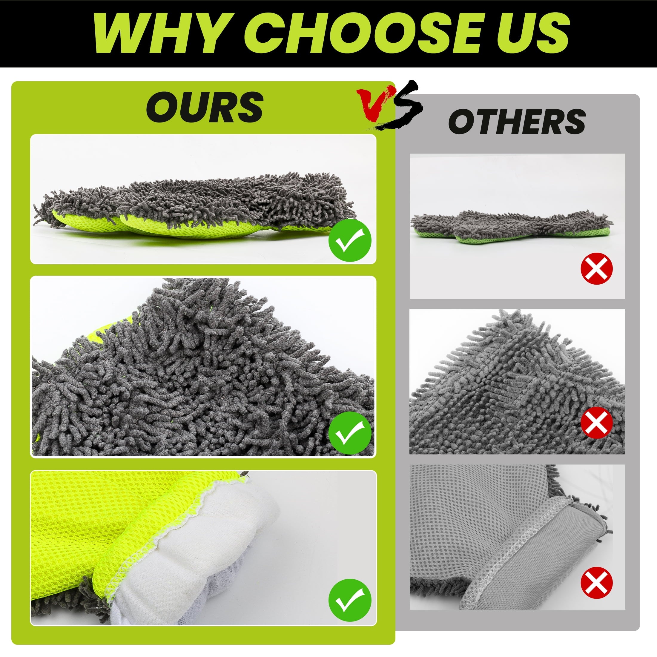 2Pcs car wash glove,5-Finger Chenille Mitt,microfiber car wash mitt