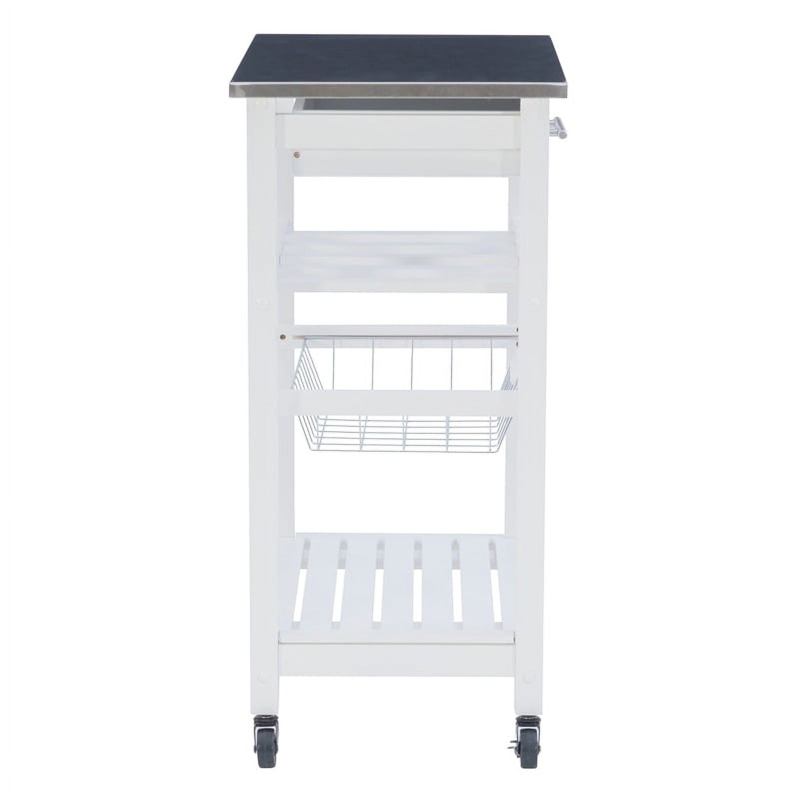 Riverbay Furniture Transitional Wood/Stainless Steel Kitchen Cart in White