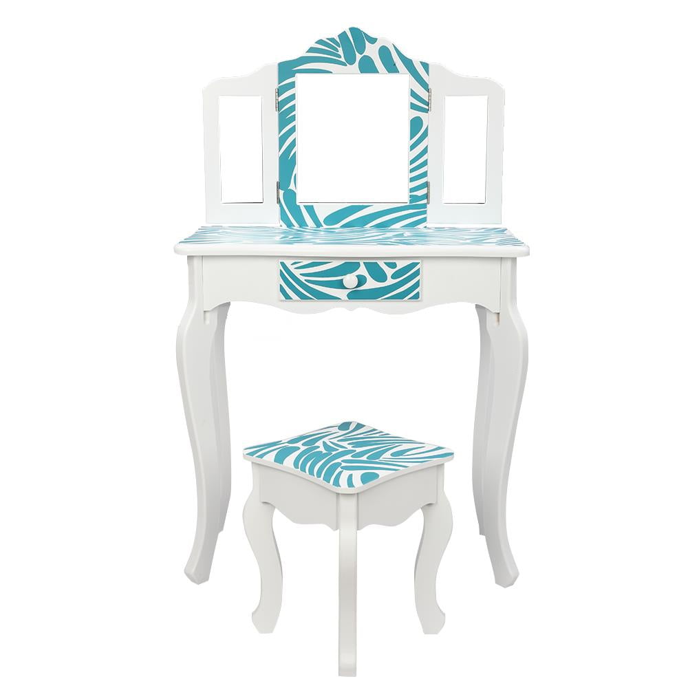 Ktaxon Kids Vanity Table and Stool Set with 3 Mirrors, Pretend Play Princess Makeup Dressing Table,Children's Furniture