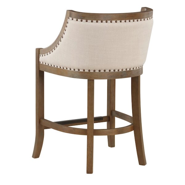 Houston 36.25 in. High Warm Brown Curved Back Wood 26 in. Seat Height Bar Stool with Fabric Seat and Back