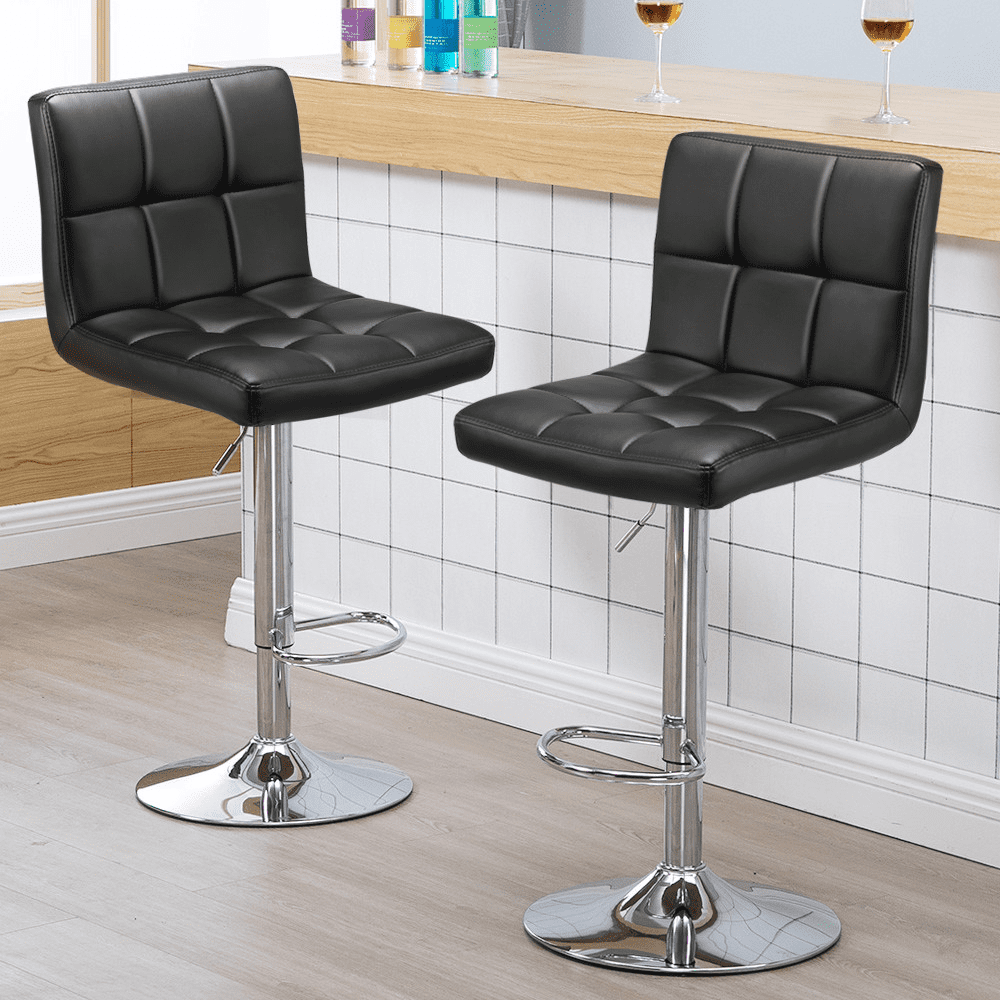 Smile Mart Adjustable Modern Faux Leather Counter-Height Mid-Back Barstool, Set of 2,Black