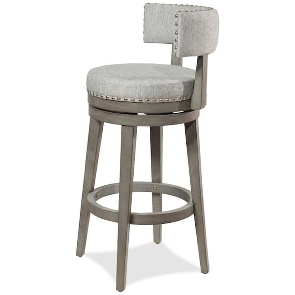 Lawton 40 in. Gray High Back Wood 31 in. Bar Stool with Gray Fabric