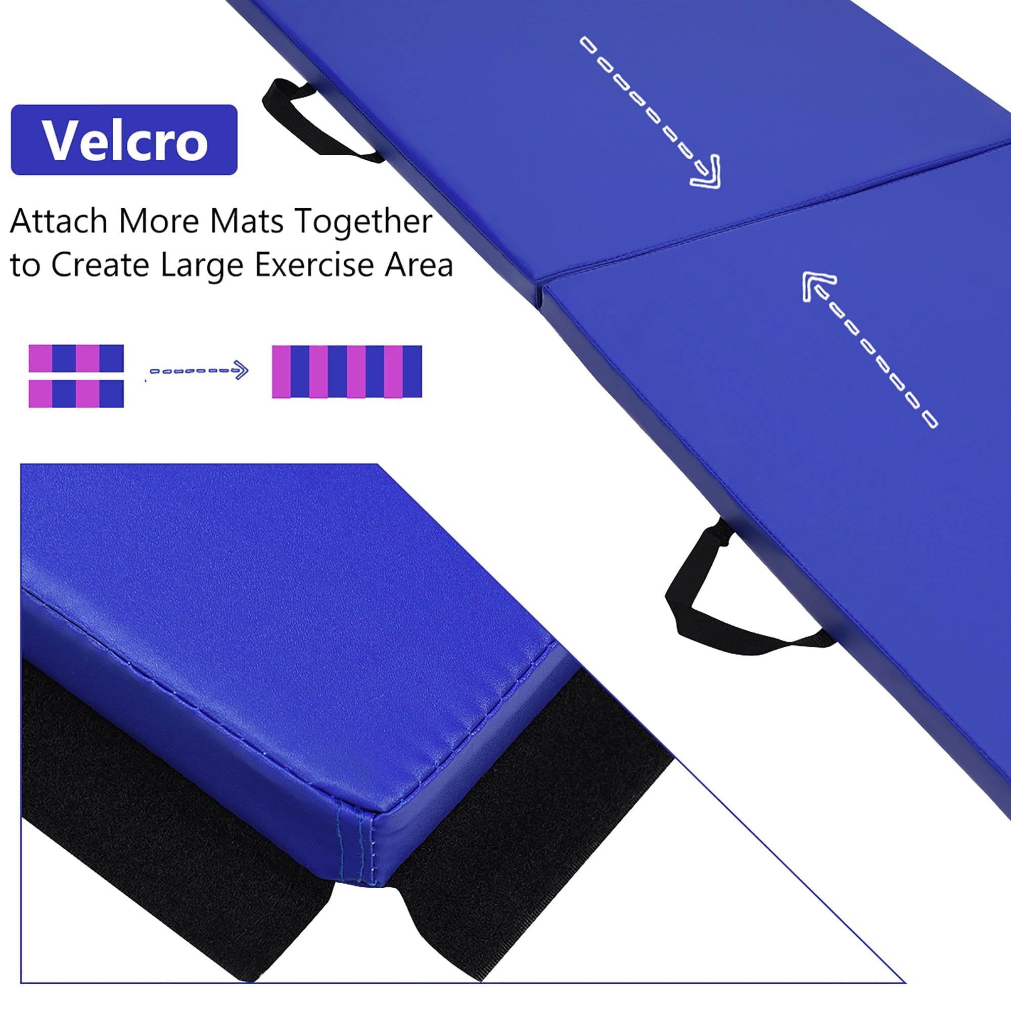 Costway 6'x2' Folding Gymnastics Panel Mats Exercise Stretch Gymnastic w/Handle  Blue
