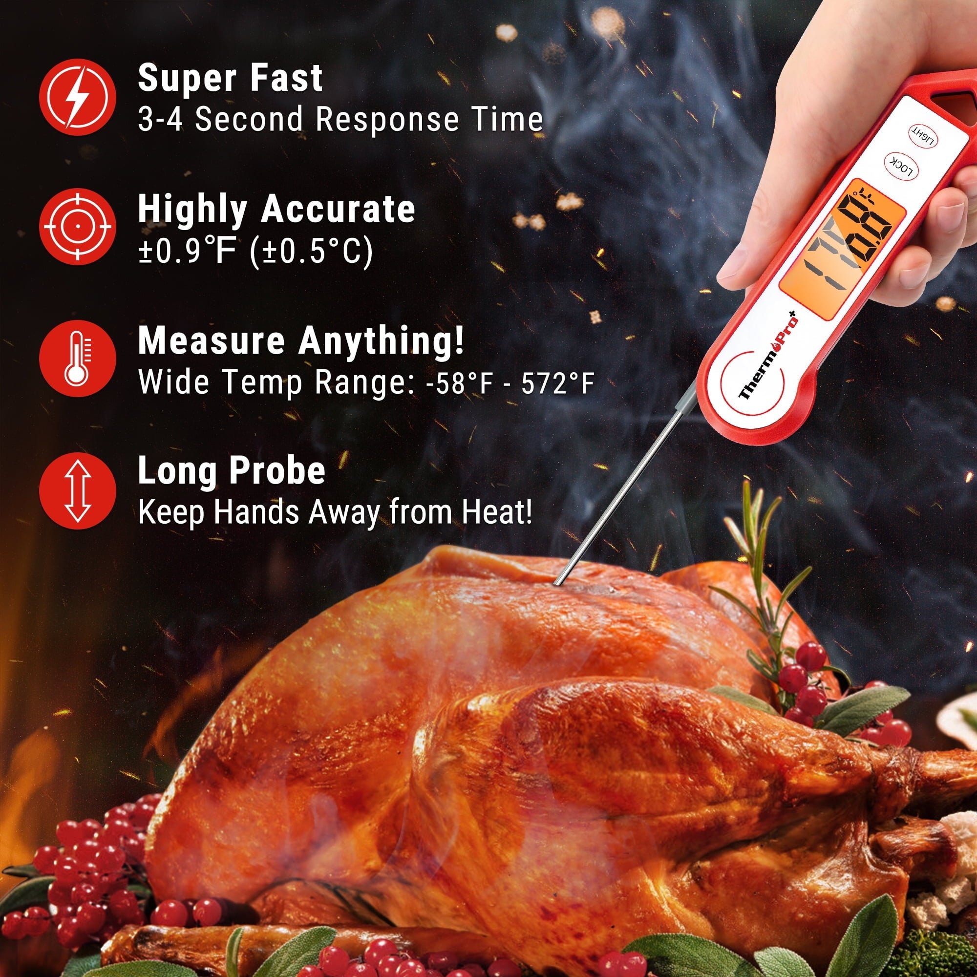 ThermoPro TP19HW Waterproof Meat Thermometer with Magnet, LED Display and Stainless Steel Probe