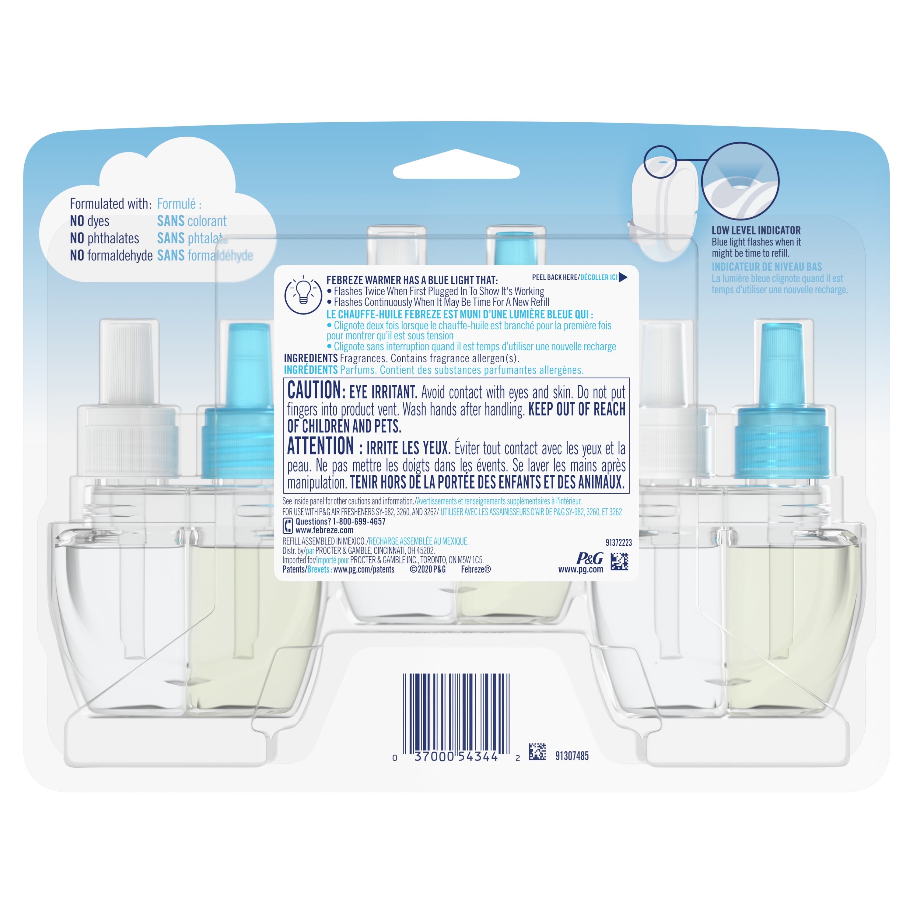 Febreze Odor-Fighting Fade Defy PLUG Air Freshener Refill, Linen & Sky, (3) .87 fl. oz. Oil Refills