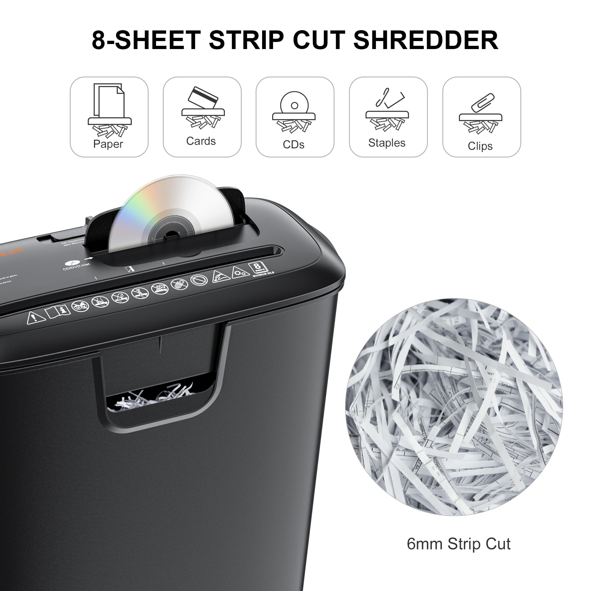 Bonsaii 8-Sheet Strip Cut Paper Shredder CD/Credit Card Shredder for Home Office Use