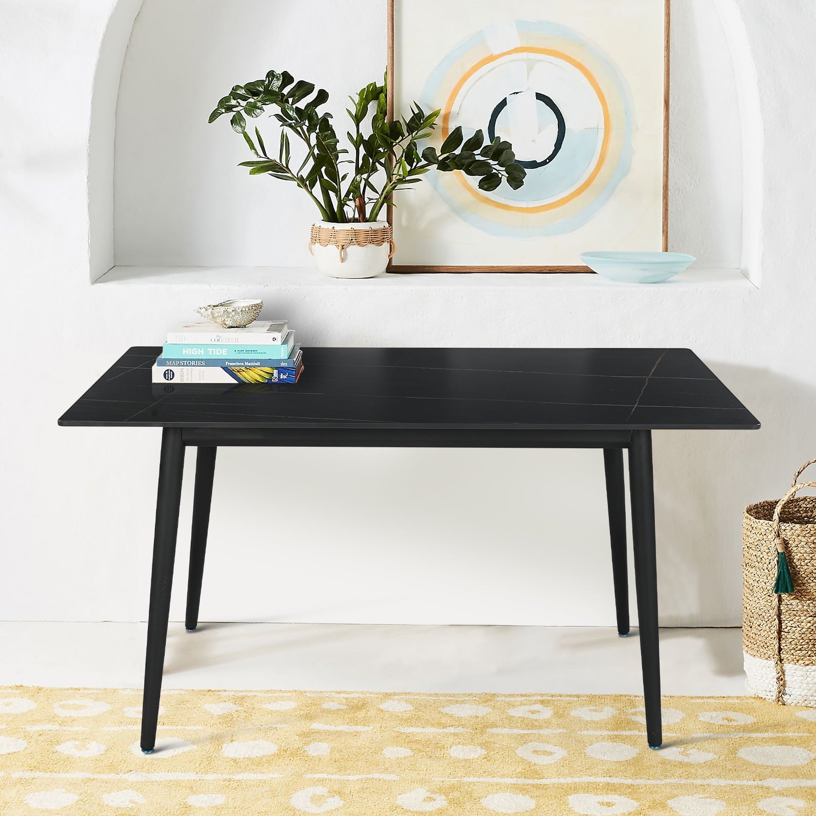 Dining Table, Modern Kitchen Table Set Top with Slate Stone, Metal Base & Legs, Dining Room Table and Chairs