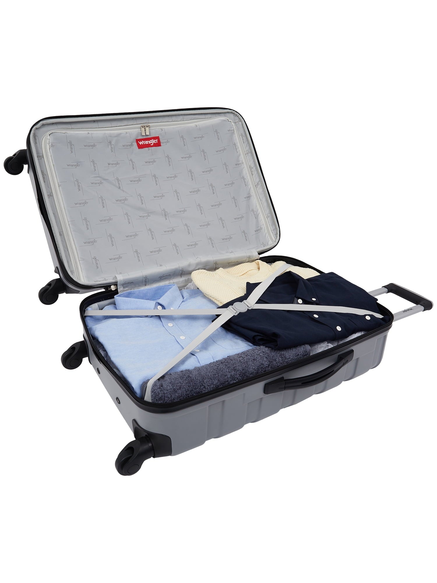 Wrangler 4 Piece Rolling Hardside Luggage Set, Sharkskin