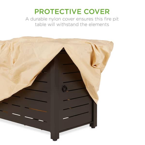 Dark Brown 42 in. Rectangular Steel Fire Pit Table 50,000 BTU Propane Gas with Cover, Glass Beads