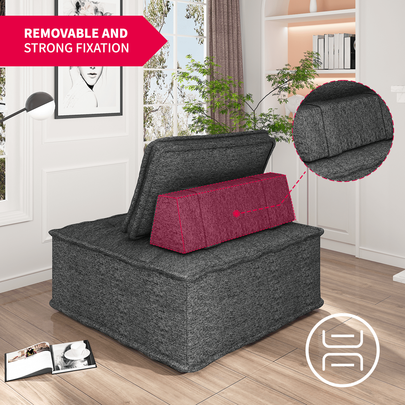 MUZZ Free Combination Sectional Sofa, Sofa Couch with Modern Fabric and Soft Cotton, Modular Armless Sectional Sofa Couch for Living Room, Bedroom (Dark Grey, 1PC)