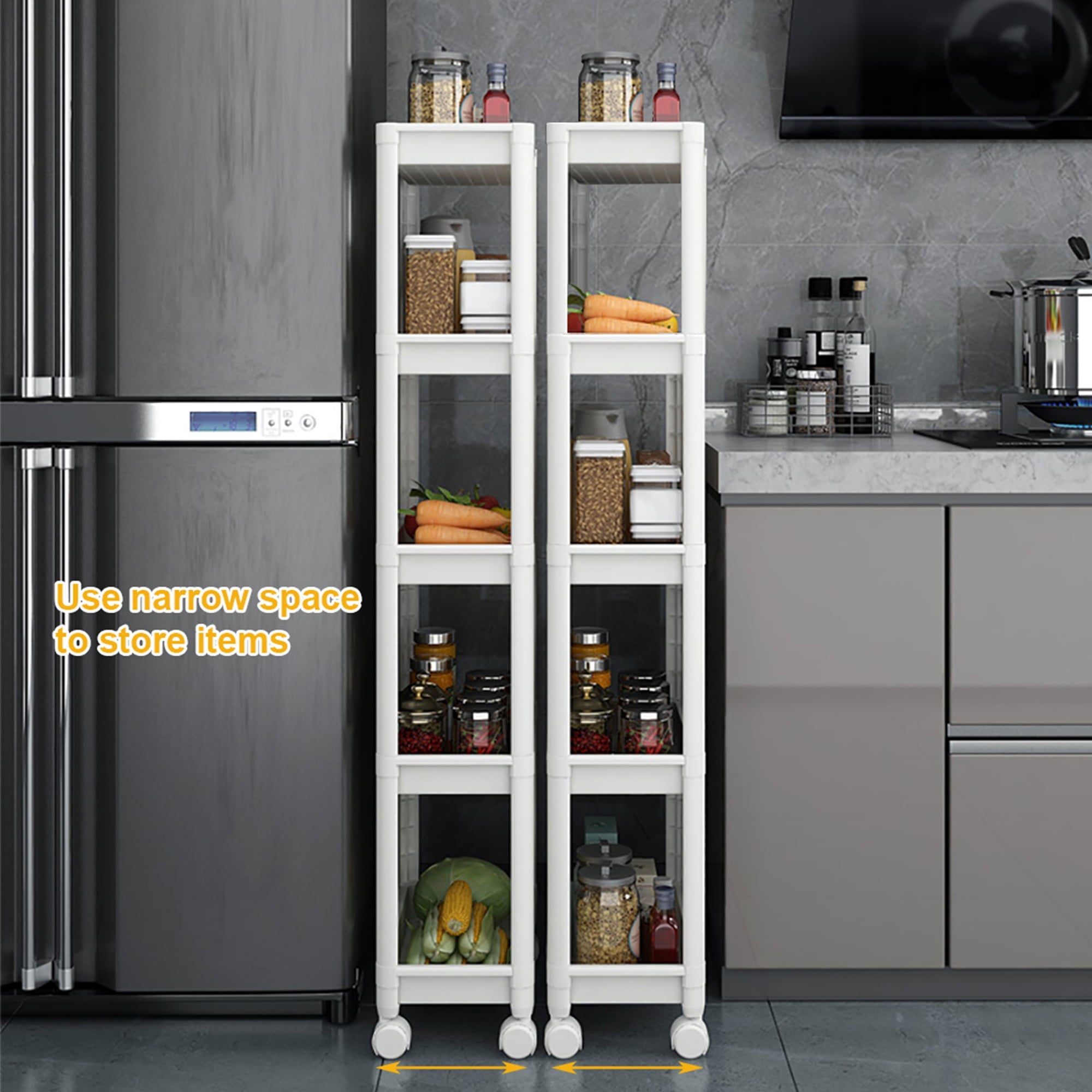 Untyo 5-Tier Slim Bathroom Storage Cart with Rolling Wheels,Kitchen Rolling Utility Cart for Narrow Space, White