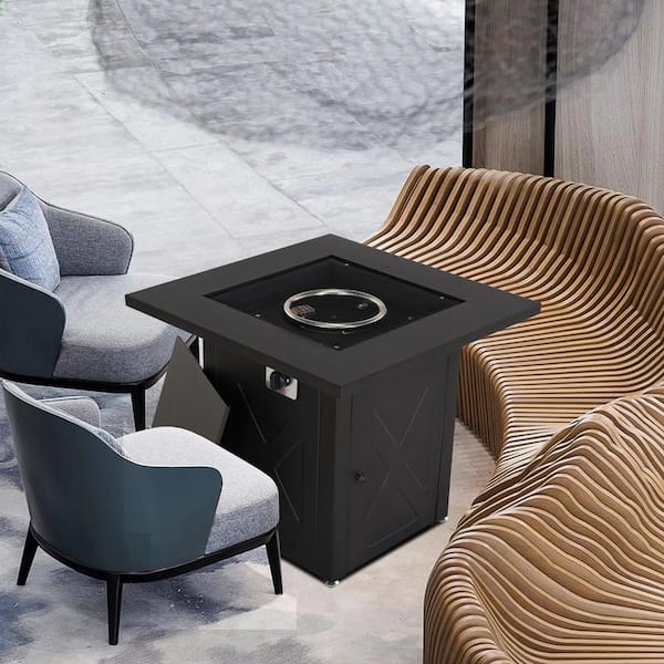 24.5 in. Black Square Metal Propane Fire Pit Table with Volcanic Stone and ETL-Certified