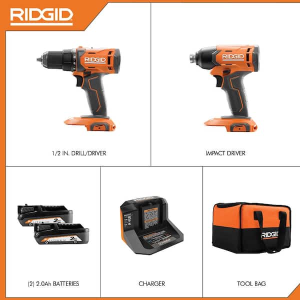 18V Cordless 2-Tool Combo Kit with Drill/Driver, Impact Driver, (2) Batteries, Charger, Bag, & SubC One-Handed Recip Saw
