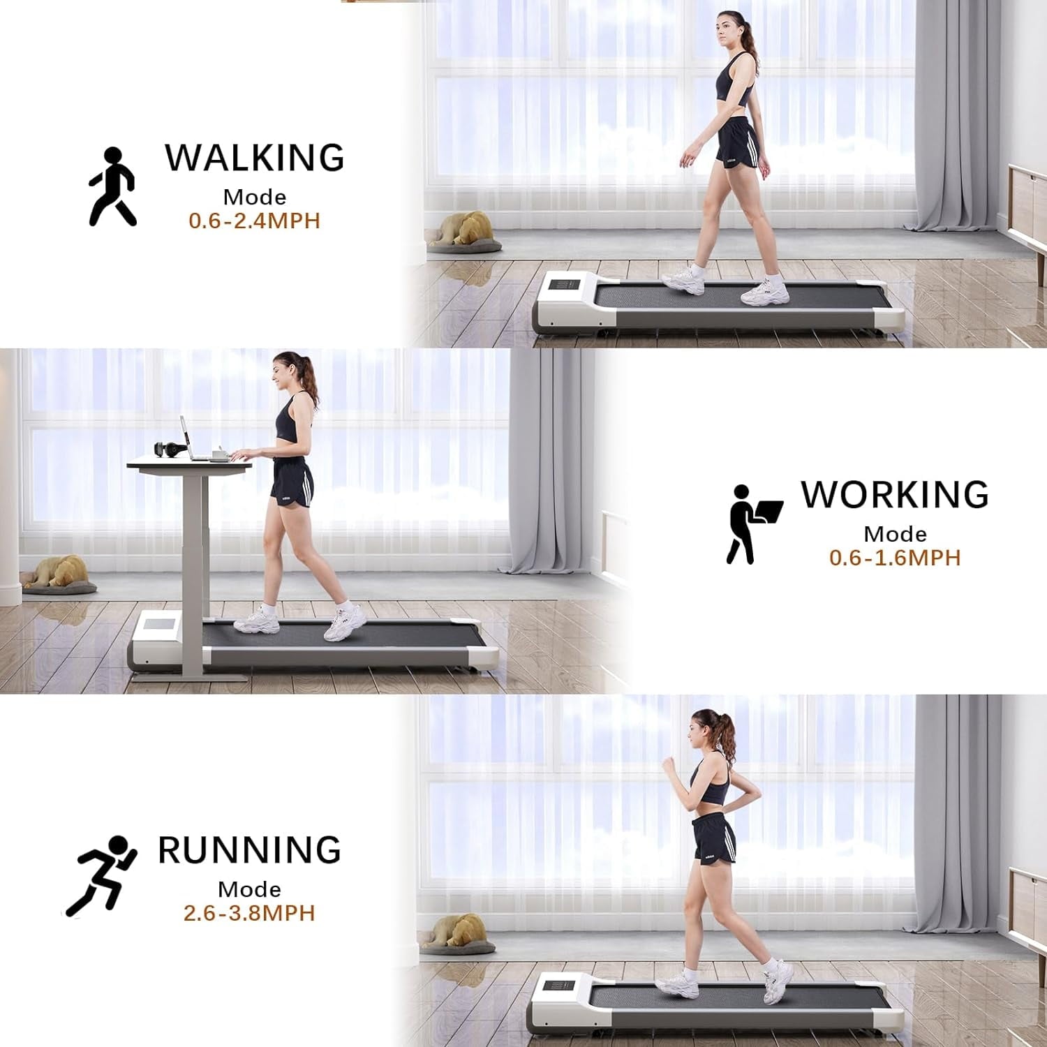 YDZJY  Walking Pad, Walking Treadmill Under Desk Treadmill 2 in 1 for Home/Office with Remote Control, Portable Treadmill in LED Display(White)