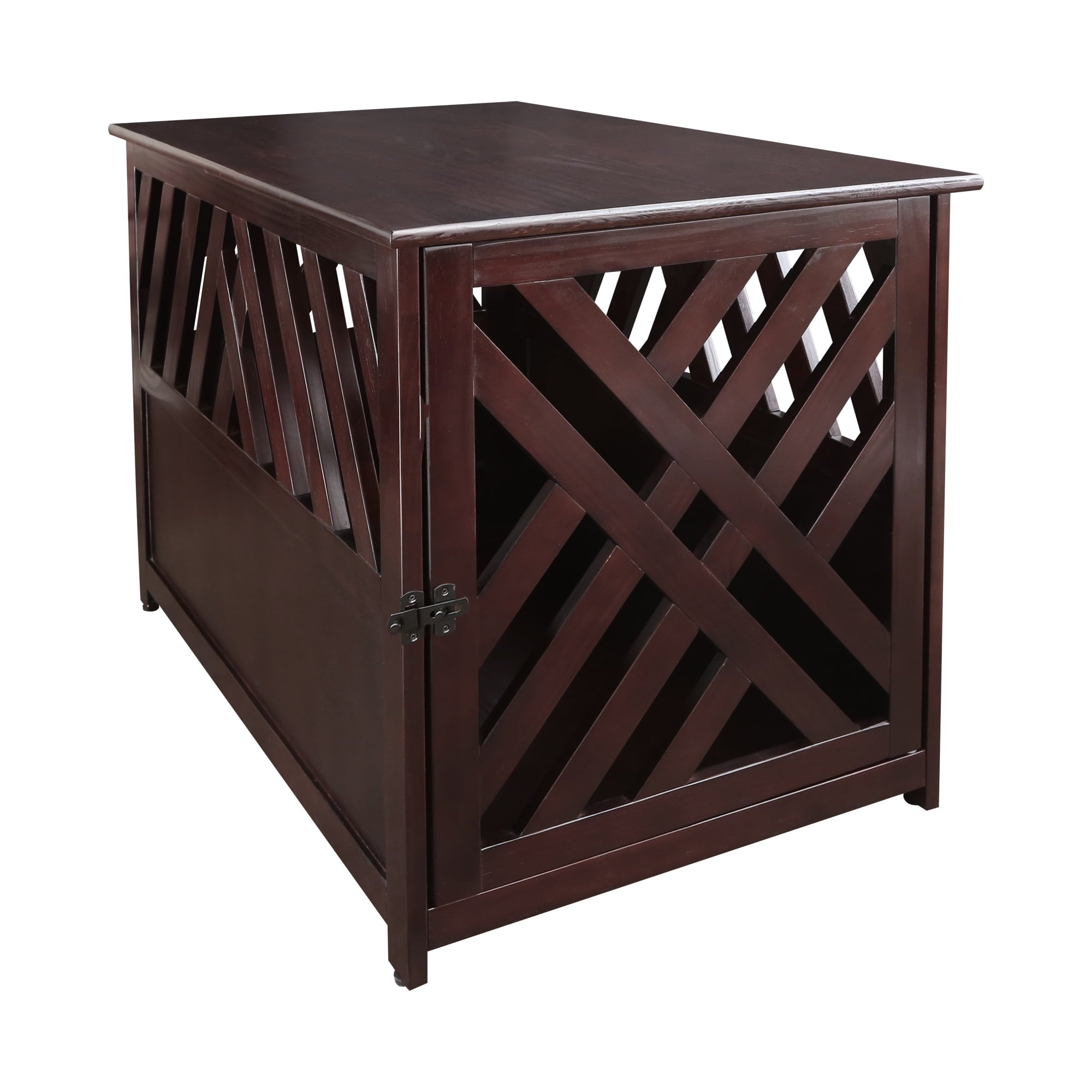 Casual Home Modern Lattice Wooden Pet Crate End Table, Espresso, Medium, 33