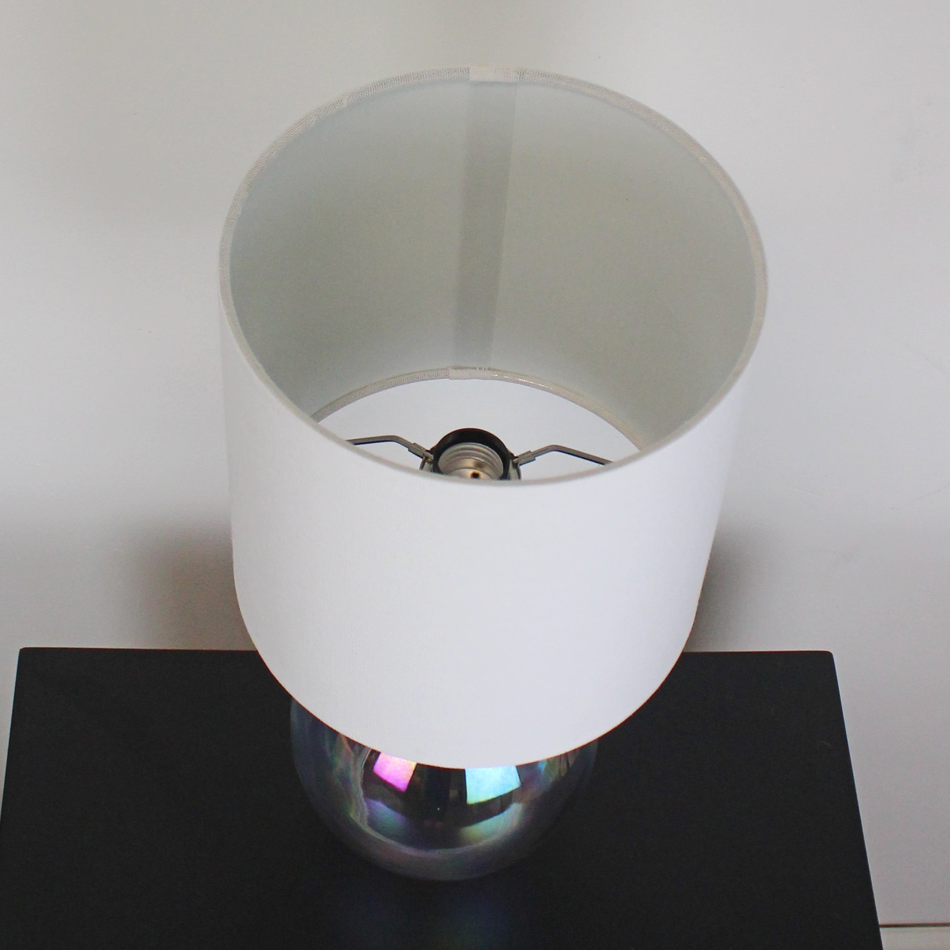 Mainstays Iridescent Glass Lamp with White Shade, 16