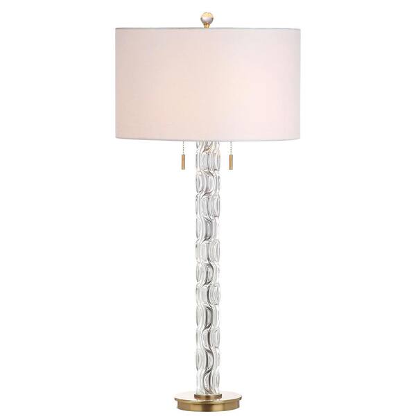 Rayna 37 in. Clear/Gold Metallic Table Lamp with Off-White Shade