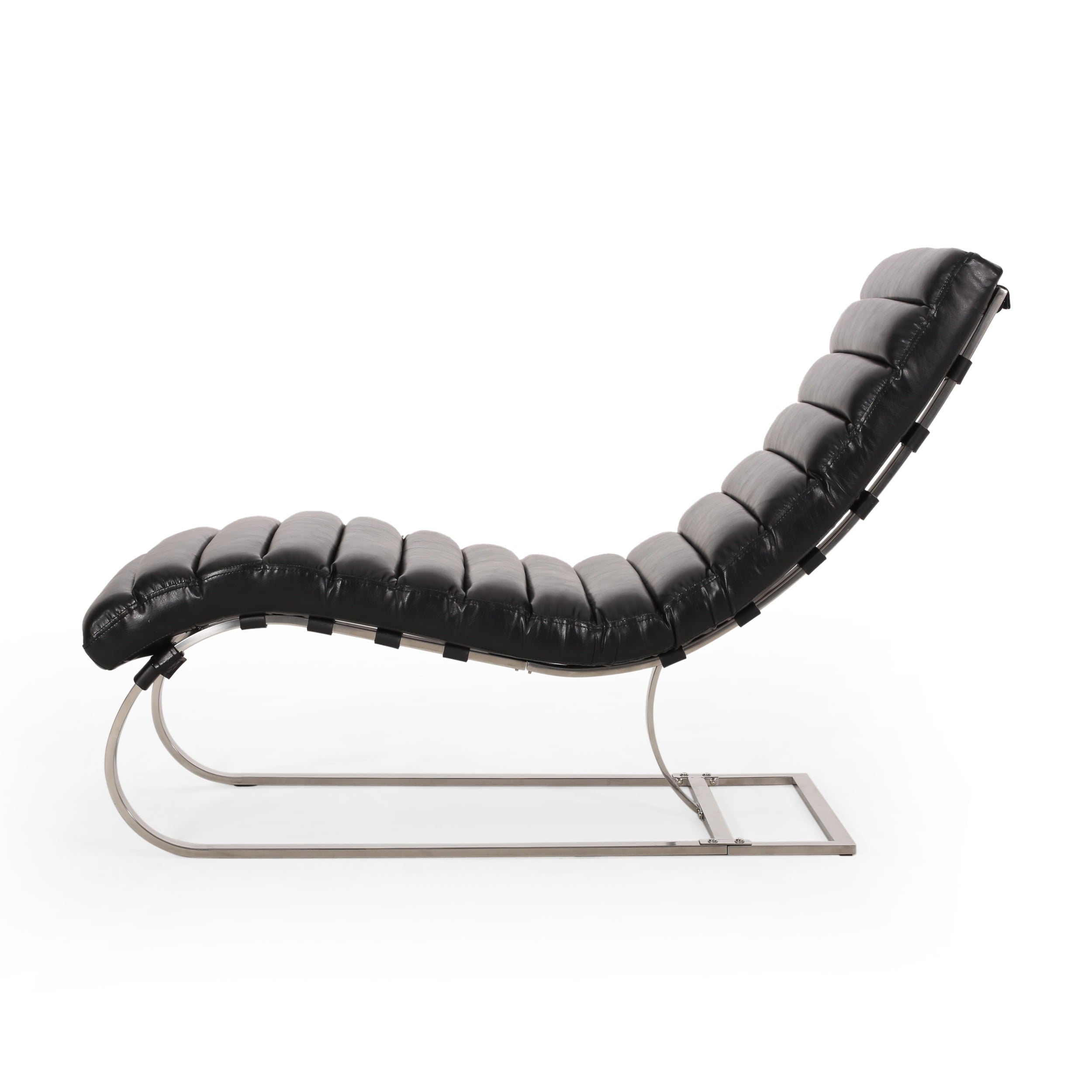 Zarae Modern Channel Stitch Chaise Lounge, Midnight Black and Silver