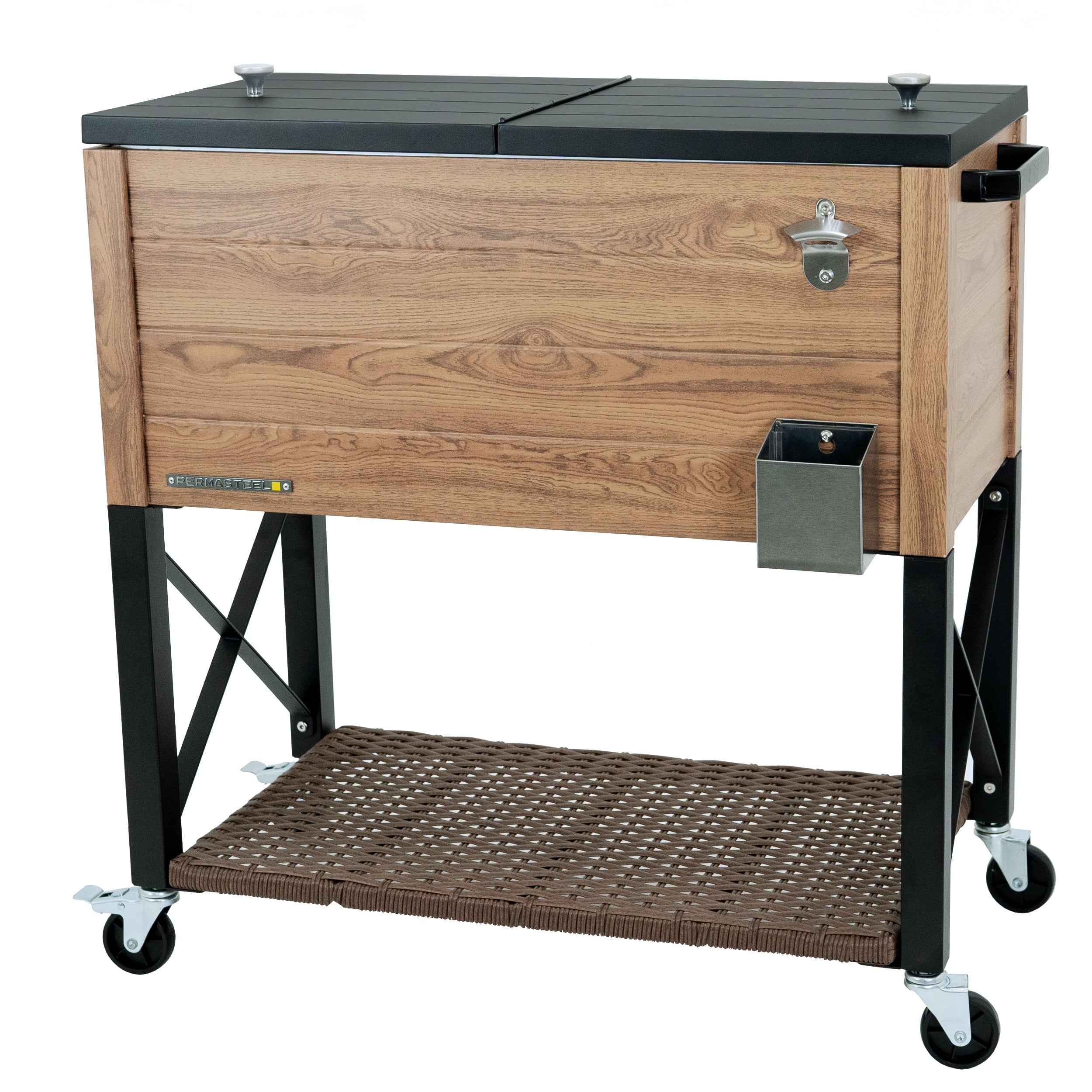 Permasteel 80-Qt Oak Wood Style Patio Cooler with Wicker Bottom
