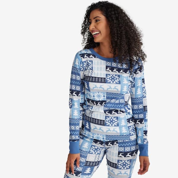 Company Cotton Organic Family Snug Fit Fair Isle Women's Large Blue Long-Sleeve Pajamas Set