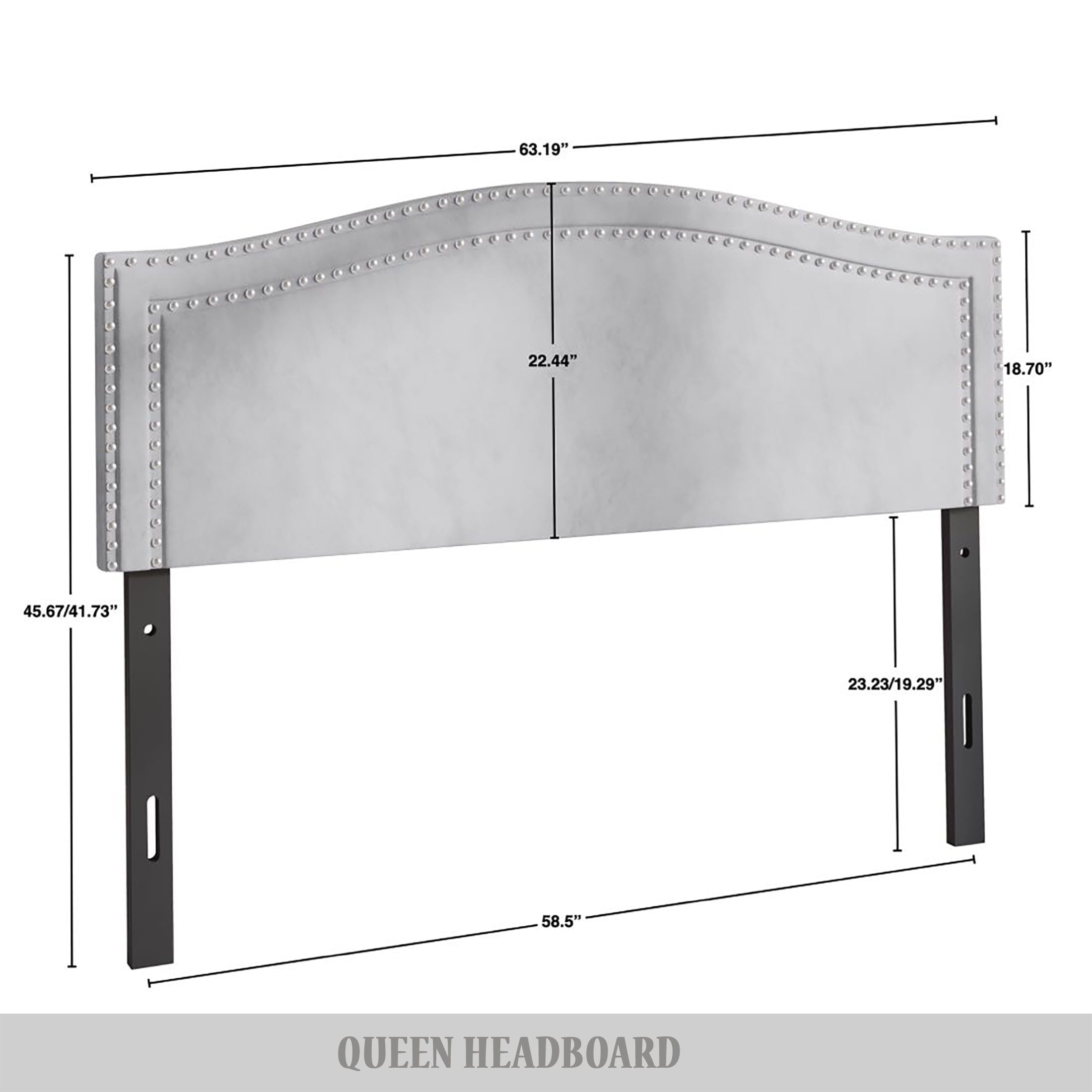 Castle Place Upholstered Nailhead Trimmed Headboard, Silver Grey Velvet, King