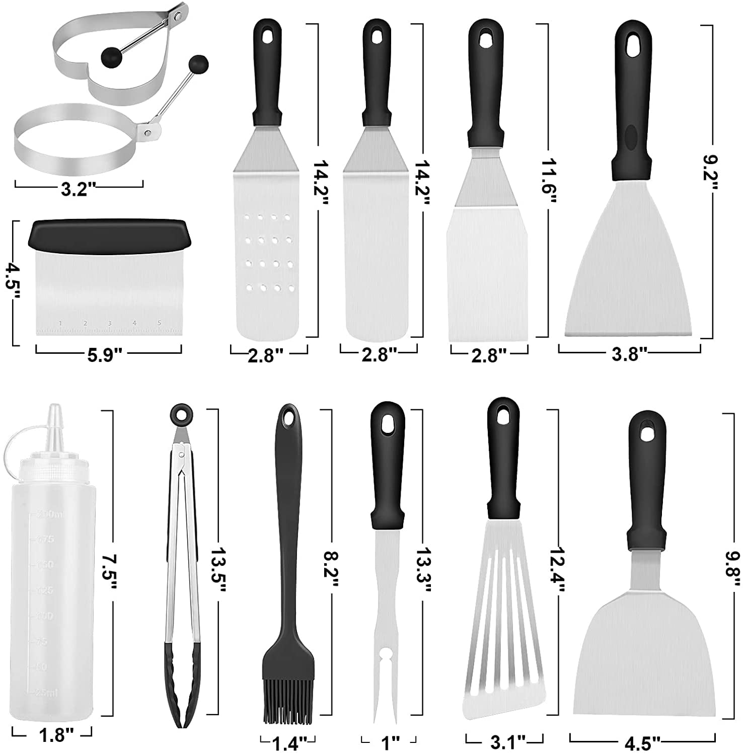 Swtroom Griddle Accessories Kit, 14Pcs BBQ Griddle Kit, Flat Top Grill Accessories for Outdoor Grill, Professional BBQ Grill Tools Set for Outdoor BBQ & Teppanyaki and Camping