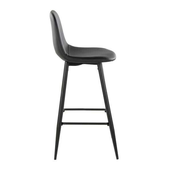 Pebble 28.5 in. Black Faux Leather and Black Metal Bar Stool (Set of 2)