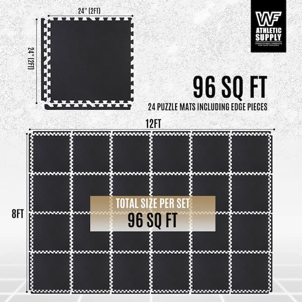 Black Carpet Texture Top 24 in. x 24 in. x 12 mm Interlocking Tiles for Home Gym Kids Room and Living Room (96 sq. ft.)
