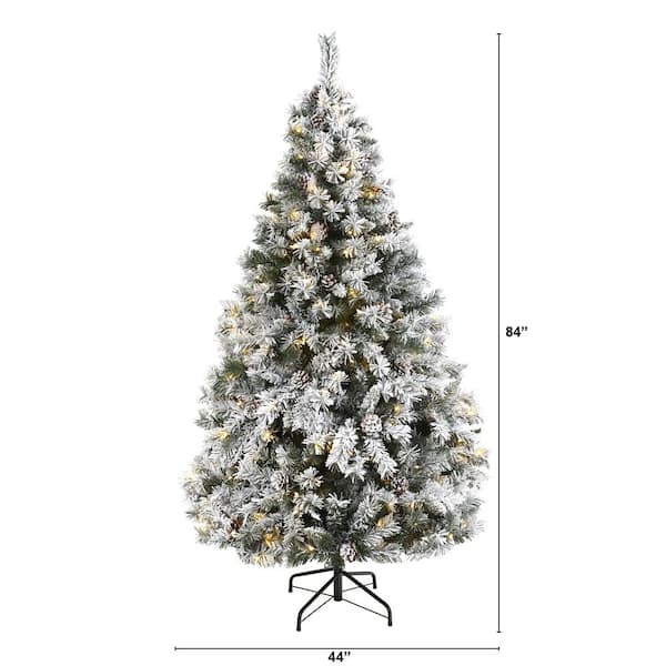 6 ft. White Pre-Lit Flocked River Mountain Pine Artificial Christmas Tree with Pine Cones and 250 Clear LED Lights