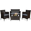 Costway 4PCS Rattan Patio Furniture Set Cushioned Sectional Sofa Chair Coffee Table Red