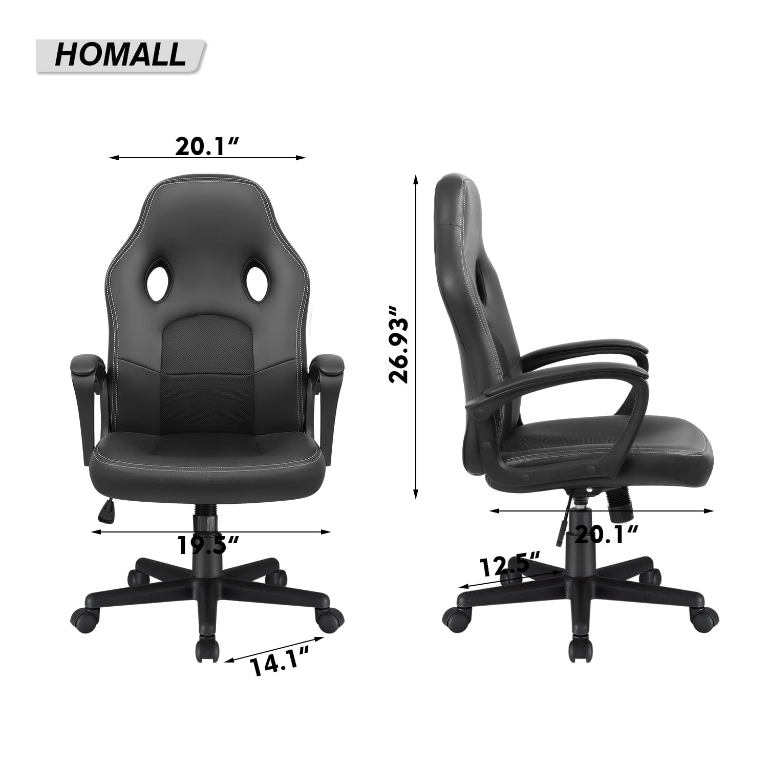 Homall Gaming Chair Leather Office Chair High Back Ergonomic Adjustable Swivel Executive Computer Chair Rolling Task,Black