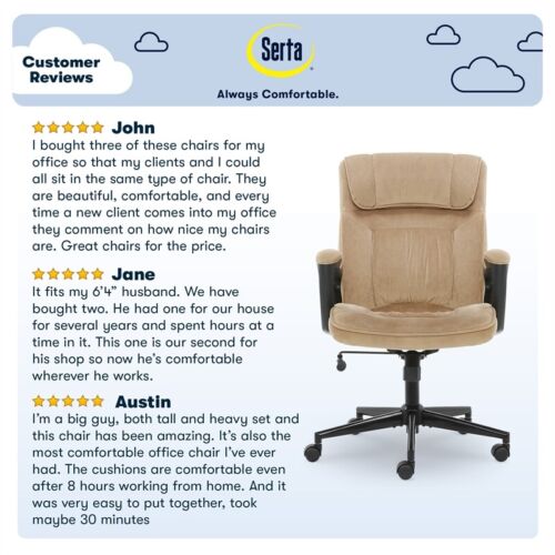 Serta Hannah Microfiber Office Chair with Headrest Pillow Plush Beige
