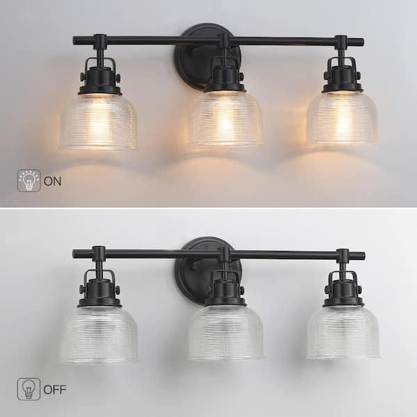 24 in. 3-Light Black Bathroom Vanity Light with Clear Prismatic Glass Shade