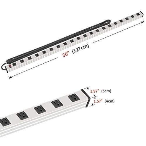 20 Outlet Heavy Duty Metal Socket Power Strip,15-Foot Long Extension Cord wit...